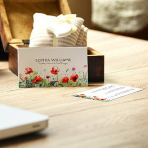 Farbige Aquarellblumen und rote Mohnblumen Visitenkarte