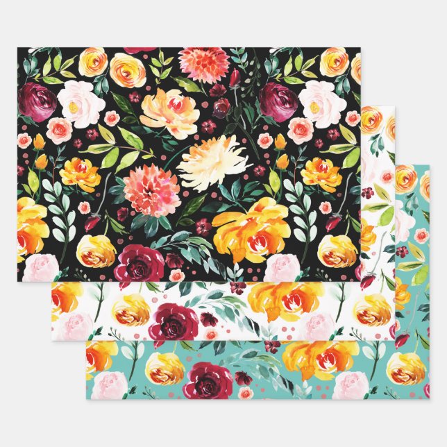 Farbige Aquarelle Blume Geschenkpapier Set (Set)