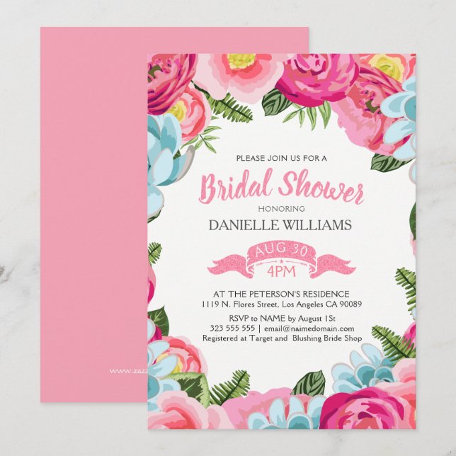 Farbige Aquarellfarben - Blume Einladung (Vorne/Hinten)