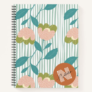 Farbige Aquarellfarben-Blume Giralstil-Monogramm Notizbuch