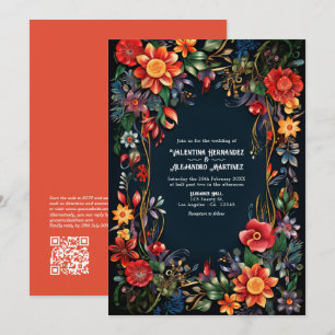 Farbige Aquarellfarben-Fiesta Hochzeit QR-Code Einladung