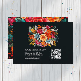 Farbige Aquarellfarben-Fiesta Hochzeit QR-Code RSVP Karte