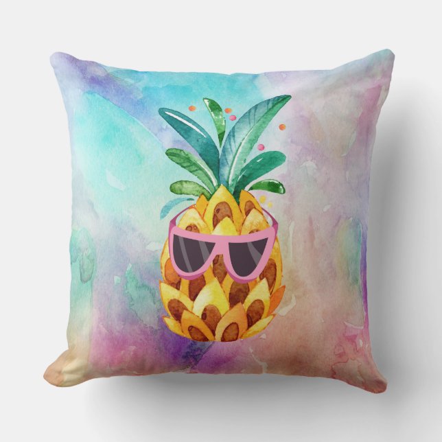 Farbige Aquarellfarben Hintergrund Niedlich Ananas Kissen (Vorderseite)