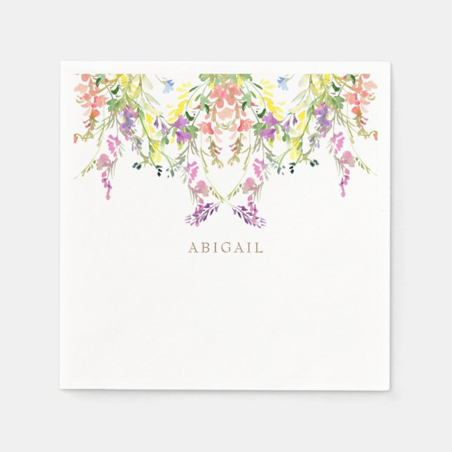 Farbige Aquarellfarben - Wildblumen - Goldname Serviette (Vorderseite)