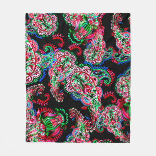 Farbige Aquarellfarbenpaisley-Blumenillustrierung Fleecedecke