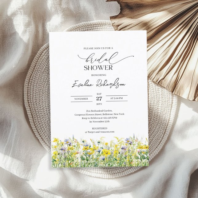 Farbige Aquarellfeder-gelbe Wildblumen Einladung (Colorful watercolor spring yellow wildflowers invitation)