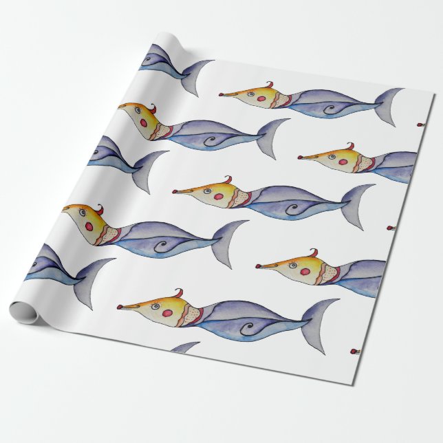 Farbige Aquarellfische Geschenkpapier (Ungerollt)