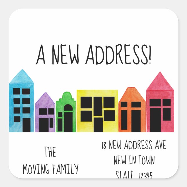 Farbige Aquarellhäuser Umschlag Aufkleber (Vorderseite)