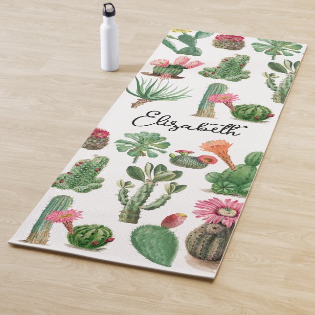 Farbige Aquarellkaktus und Sukkulenten Blume Yogamatte (Beispiel)