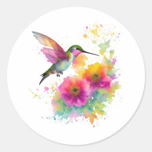 Farbige Aquarellmalerei eines Kolibri Runder Aufkleber