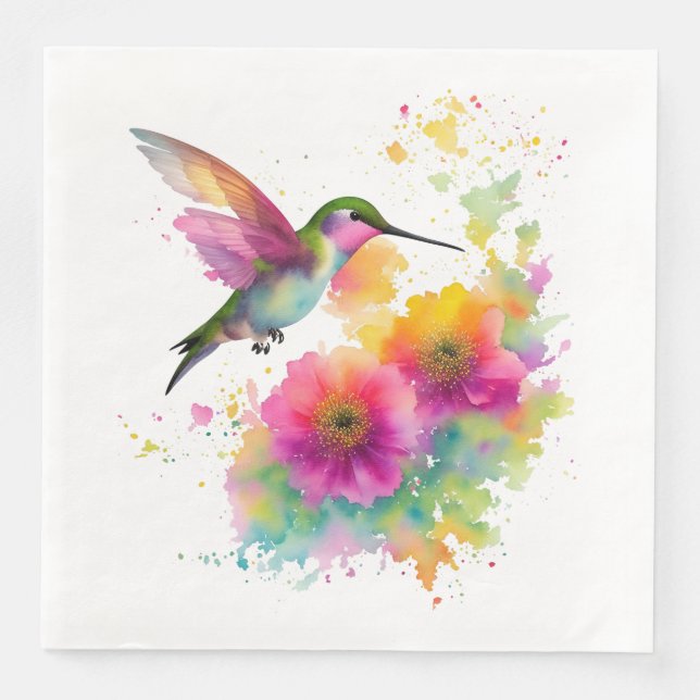 Farbige Aquarellmalerei eines Kolibri Serviette (Vorderseite)