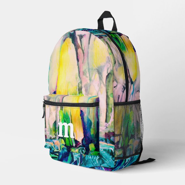 Farbige Aquarellmalerei Monogramm Bedruckter Rucksack (Rückseitige Ecke Rechts)