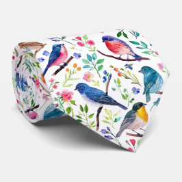 Farbige Aquarellvögel und Blume Krawatte