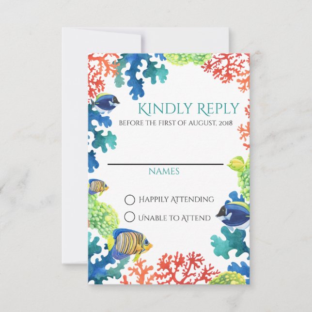 Farbige Aquarium-Reaktionskarte RSVP Karte (Vorderseite)