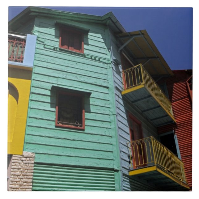 Farbige Architektur des Viertels La Boca Fliese (Vorderseite)