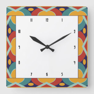 Farbige Art-Deco-Grenze Quadratische Wanduhr