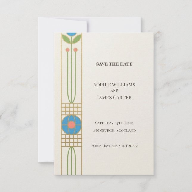 Farbige Art Deco Save The Date (Vorderseite)