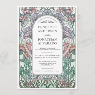 Farbige Art Nouveau Hochzeits Einladungen (Set #3)