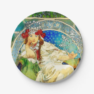 Farbige Art Nouveau Prinzessin Hyacinth Mucha Pappteller
