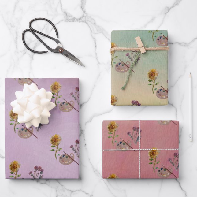 FARBIGE ART PALLET-BLUME GESCHENKPAPIER SET (Vorderseite)