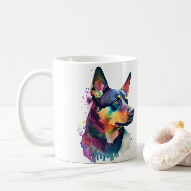 Farbige australische Kelpi Dog Tasse Kaffee, Cup (Mit Donut)