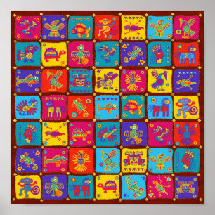 Farbige Azteken mexikanische Tiere 1 Poster