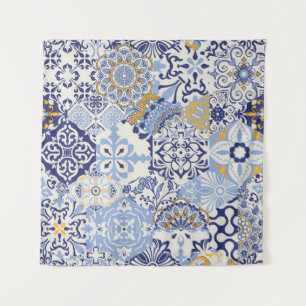 Farbige Azulejos-Fliesen: handgezeichnetes Muster. Wandteppich