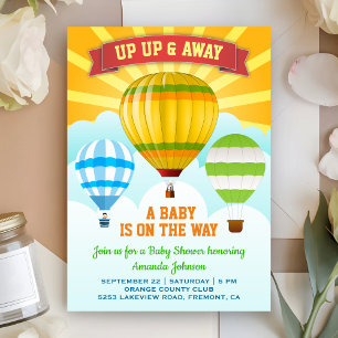 Farbige Baby-Party-Einladung mit Heißluftballon Einladung