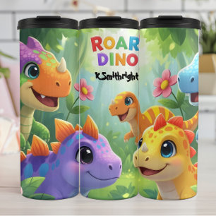 Farbige Babydinosaurier brüllen Wald Thermosbecher