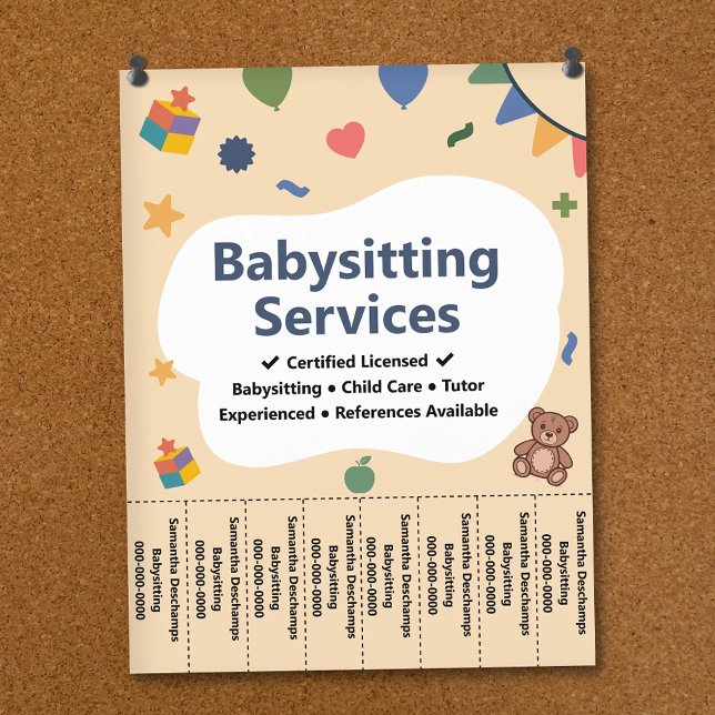 Farbige Babysitting-Service-Abriss-Streifen Flyer (Colorful Babysitting Service Tear Off Strips Flyer)