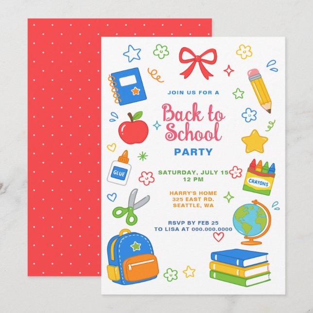 Farbige Back-to-School-Party Einladung (Vorne/Hinten)