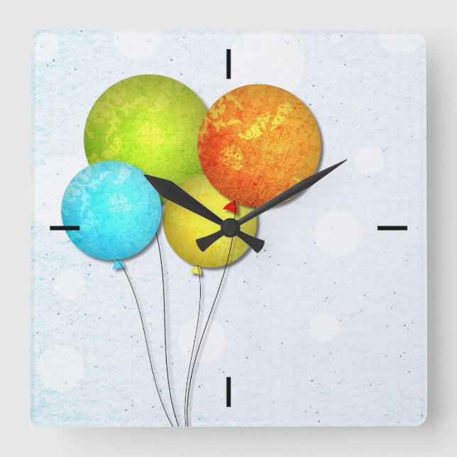 Farbige Ballons quadratische Wanduhr (Vorderseite)