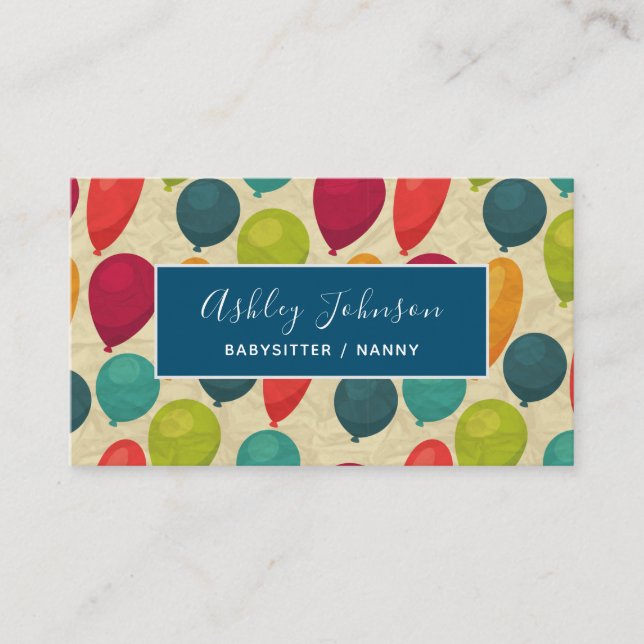 Farbige Balloons Babysitter Kindermädchen Kinderpf Visitenkarte (Vorderseite)