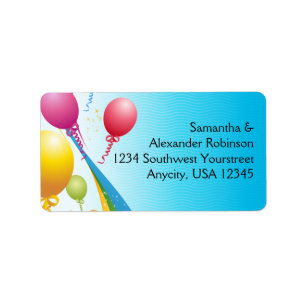Farbige Balloons   Curly Ribbons Adressaufkleber