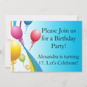 Farbige Balloons   Curly Ribbons Einladung