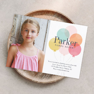 Farbige Balloons Foto Kindergeburtstag Party Einladung