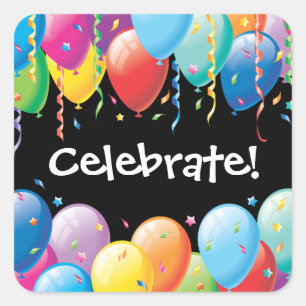 Farbige Balloons Geburtstagsparty-Aufkleber Quadratischer Aufkleber