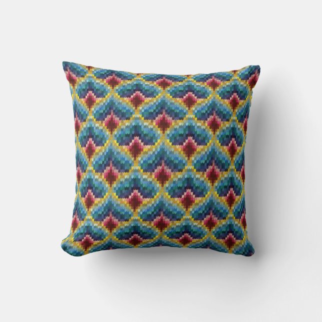 Farbige Bargello Stickerei Boho Chic Muster Kissen (Vorderseite)
