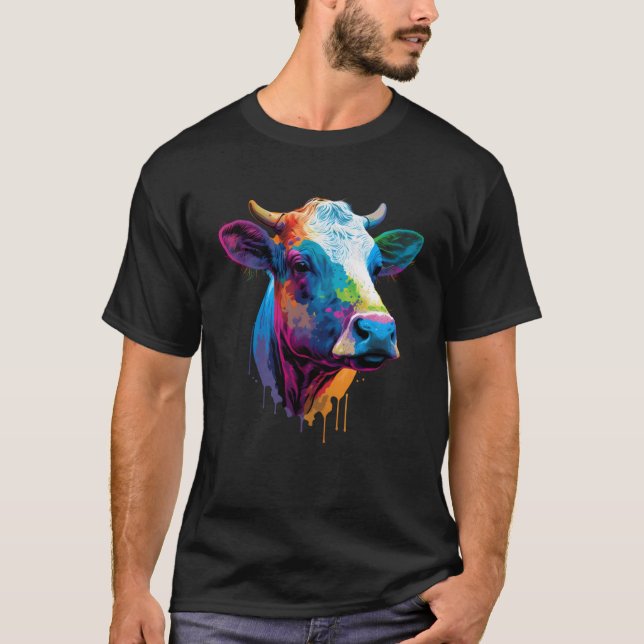 Farbige Bauer mit Kuhmalerei oder Fam Animal T-Shirt (Vorderseite)