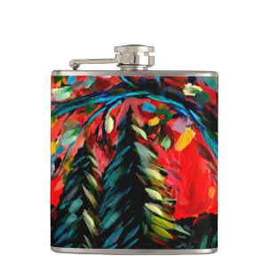 Farbige Bäume und Flussgemälde Flachmann