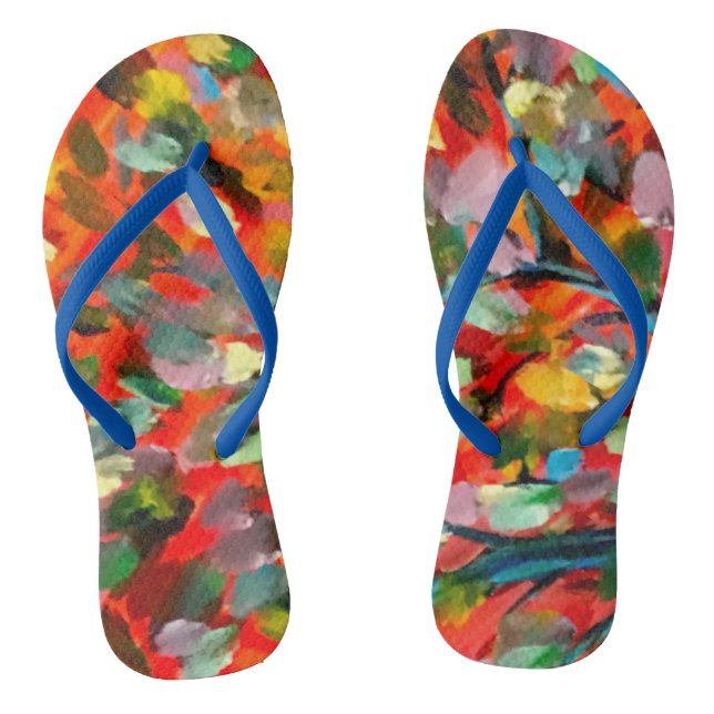 Farbige Bäume und Flussgemälde Flip Flops (Fußbett)