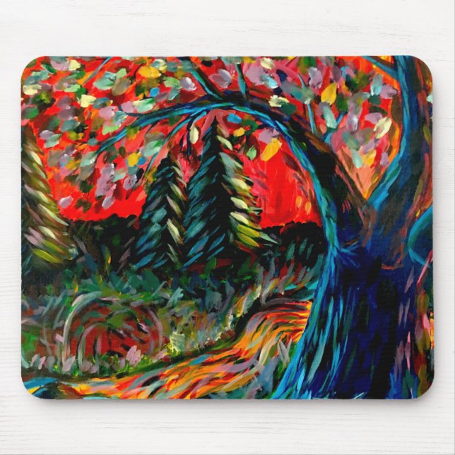 Farbige Bäume und Flussgemälde Mousepad (Vorne)