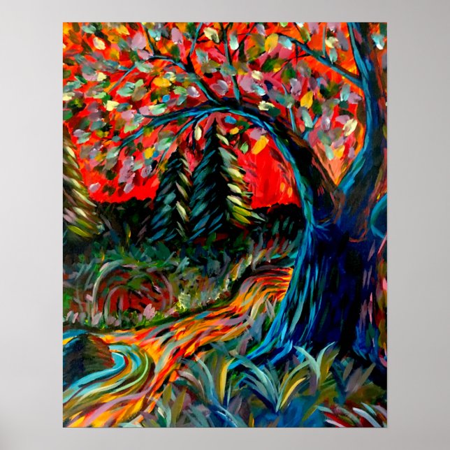 Farbige Bäume und Flussgemälde Poster (Vorne)