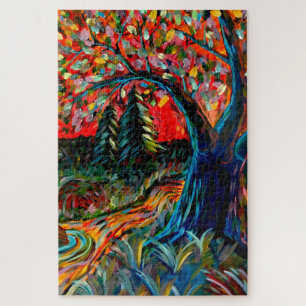 Farbige Bäume und Flussgemälde Puzzle