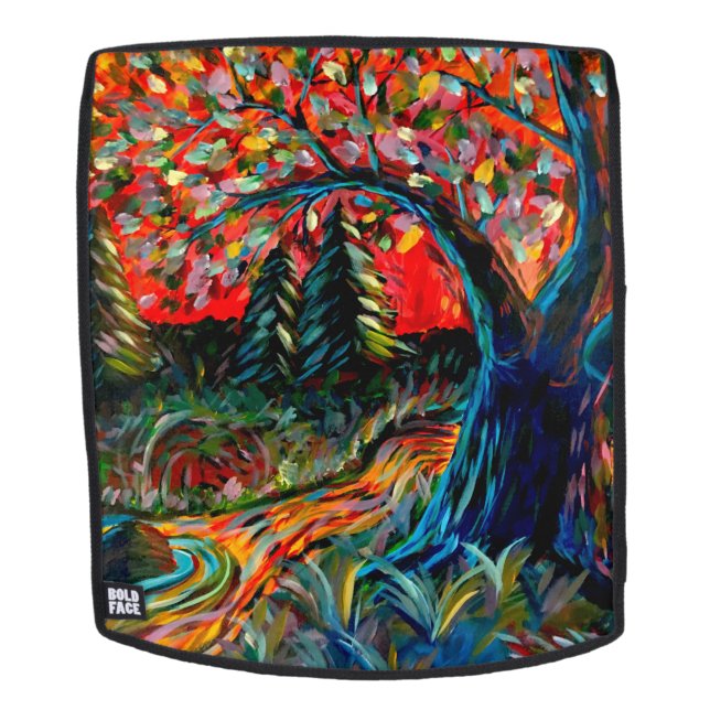 Farbige Bäume und Flussgemälde Rucksack (Abnehmbare Front)