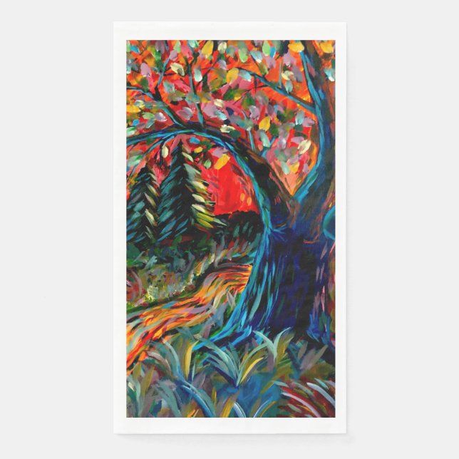 Farbige Bäume und Flussgemälde Serviette (Vorderseite)