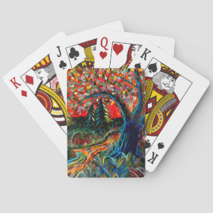 Farbige Bäume und Flussgemälde Spielkarten