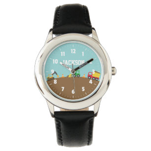 Farbige Baustellenfahrzeuge Kinderuhr Armbanduhr