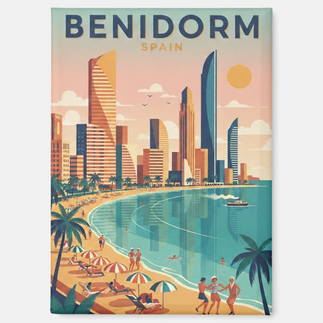 Farbige Benidorm Spanien Costa Blanca Illustration Magnet (Vorderseite)