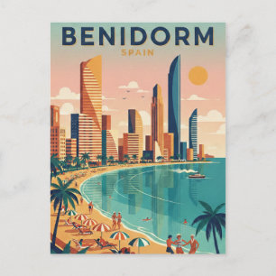 Farbige Benidorm Spanien Costa Blanca Illustration Postkarte